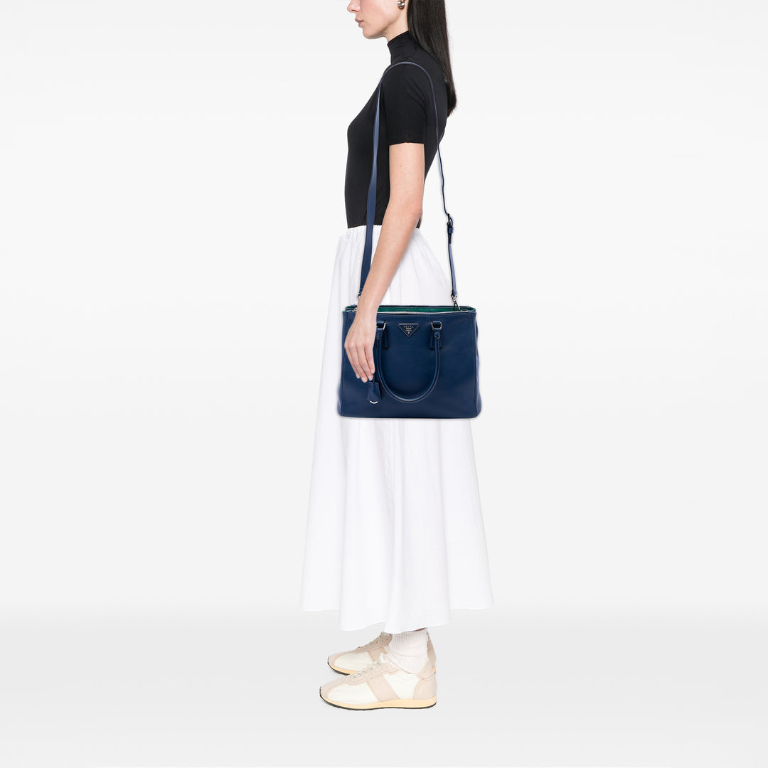 Souple Veau Galleria Double Zippé Sac Grand Bleu