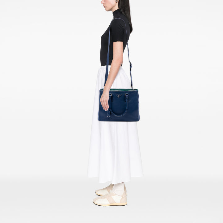 Souple Veau Galleria Double Zippé Sac Grand Bleu