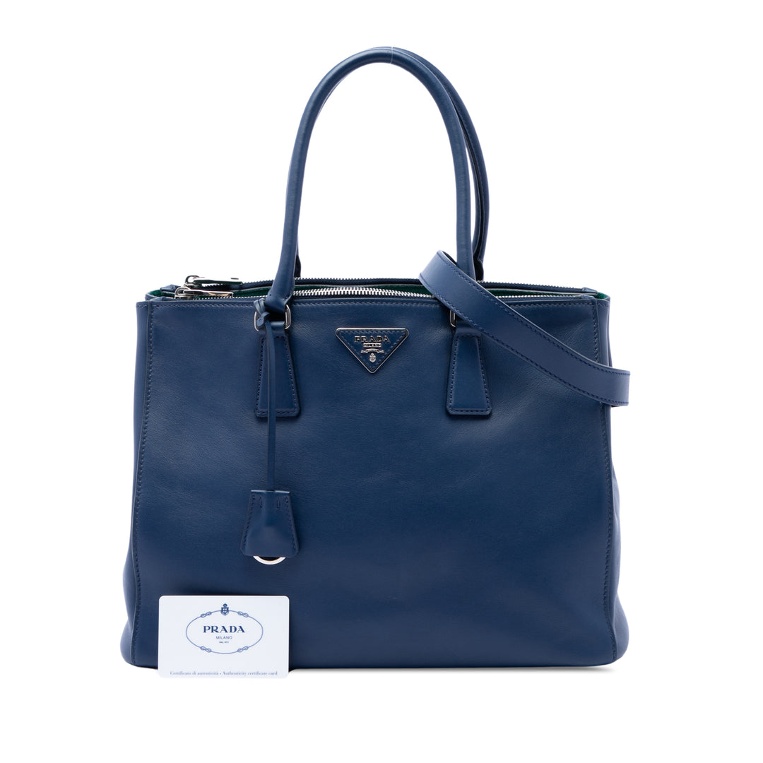 Prada Souple Veau Galleria Double Zippé Cabas Moyen Cuir