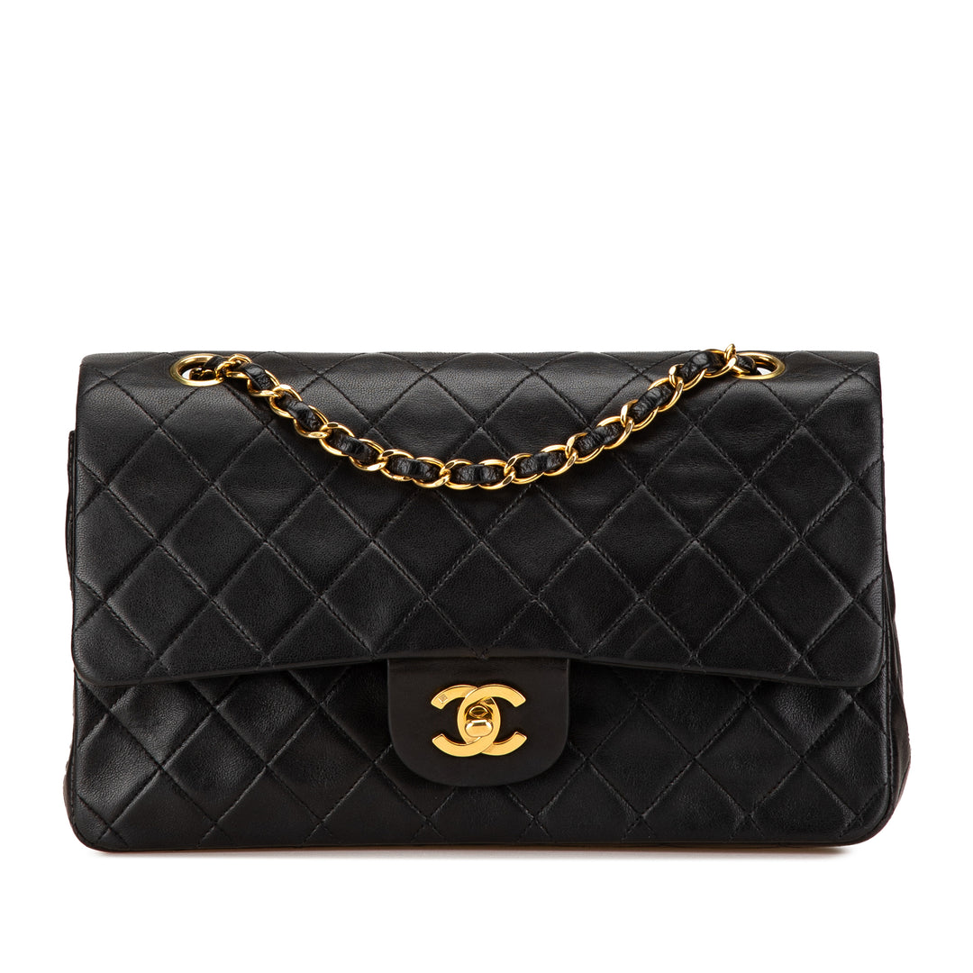 Medium Classic Lambskin Double Flap Black - Gaby Paris