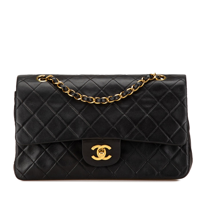 Medium Classic Lambskin Double Flap Black - Gaby Paris