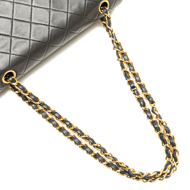 Medium Classic Lambskin Double Flap Black - Gaby Paris