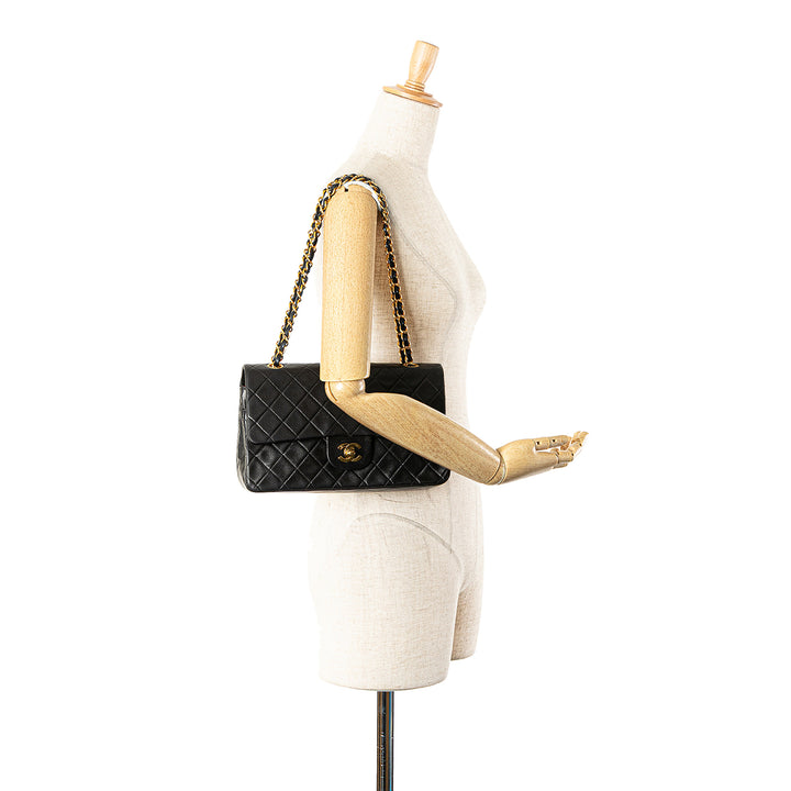 Medium Classic Lambskin Double Flap Black - Gaby Paris