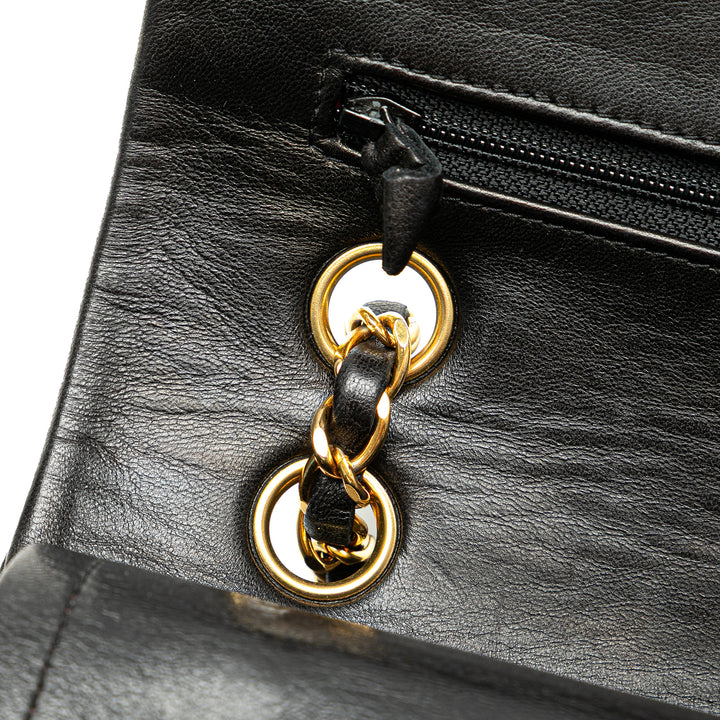 Medium Classic Lambskin Double Flap Black - Gaby Paris