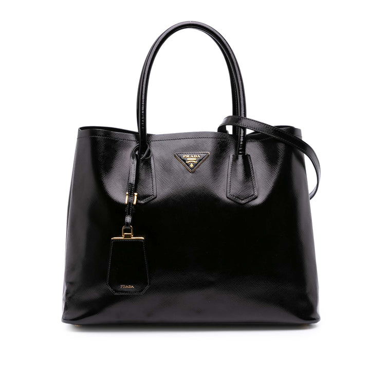 Medium Saffiano Vernice Double Satchel Black - Gaby Paris