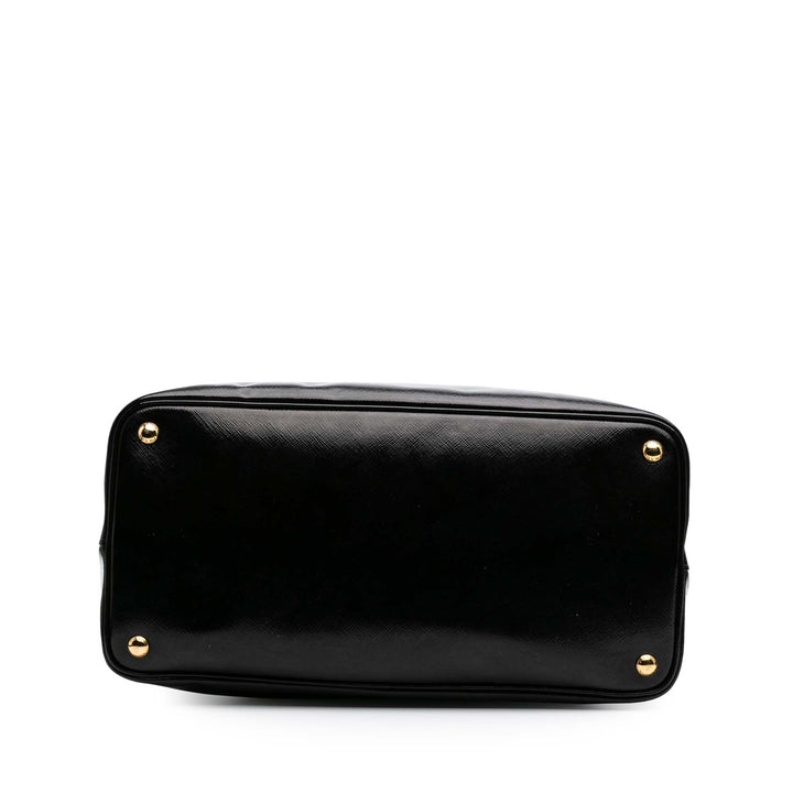 Medium Saffiano Vernice Double Satchel Black - Gaby Paris