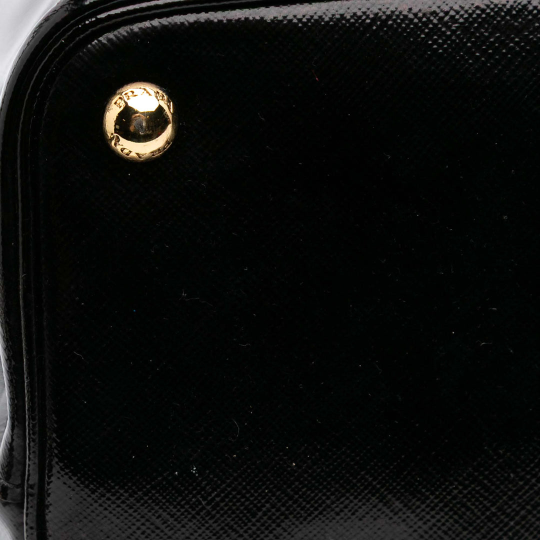 Medium Saffiano Vernice Double Satchel Black - Gaby Paris