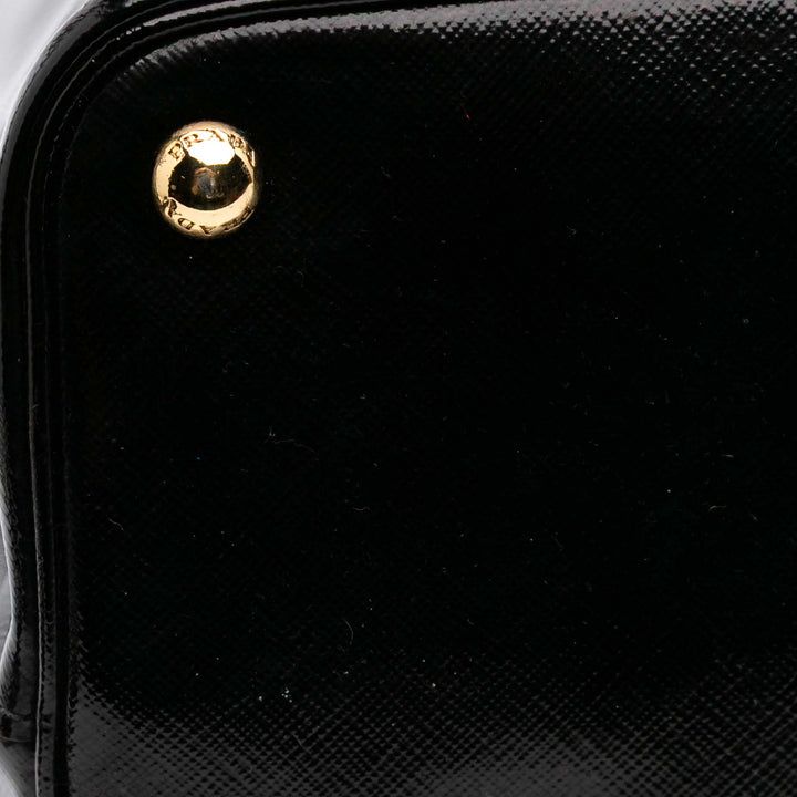 Medium Saffiano Vernice Double Satchel Black - Gaby Paris