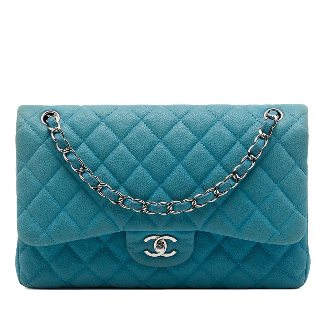 Chanel Classic Double rabat Jumbo Cuir caviar Bleu – vue principale – GABY PARIS