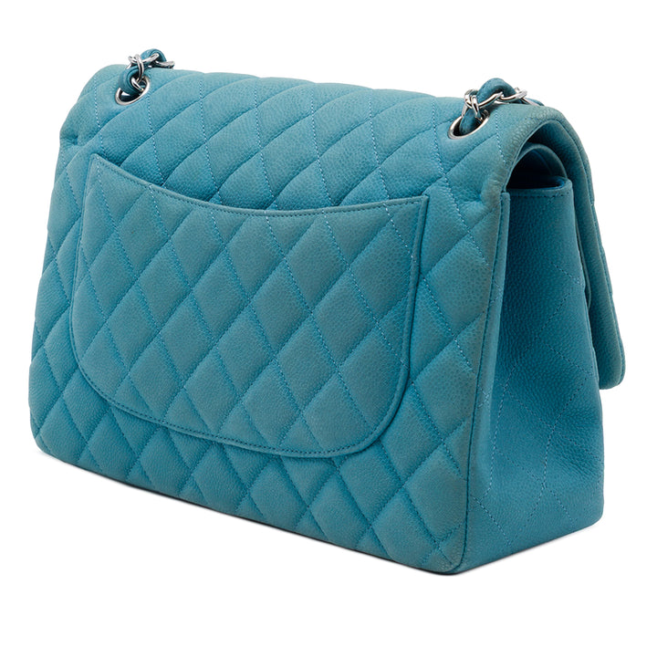 Chanel Classic Double rabat Jumbo Cuir caviar Bleu – vue 2 – GABY PARIS