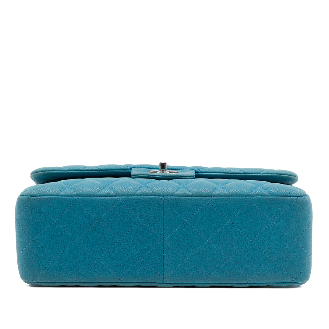 Chanel Classic Double rabat Jumbo Cuir caviar Bleu – vue 3 – GABY PARIS