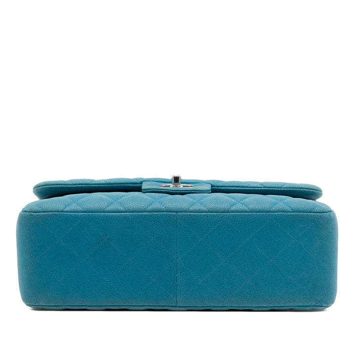 Chanel Classic Double rabat Jumbo Cuir caviar Bleu – vue 3 – GABY PARIS
