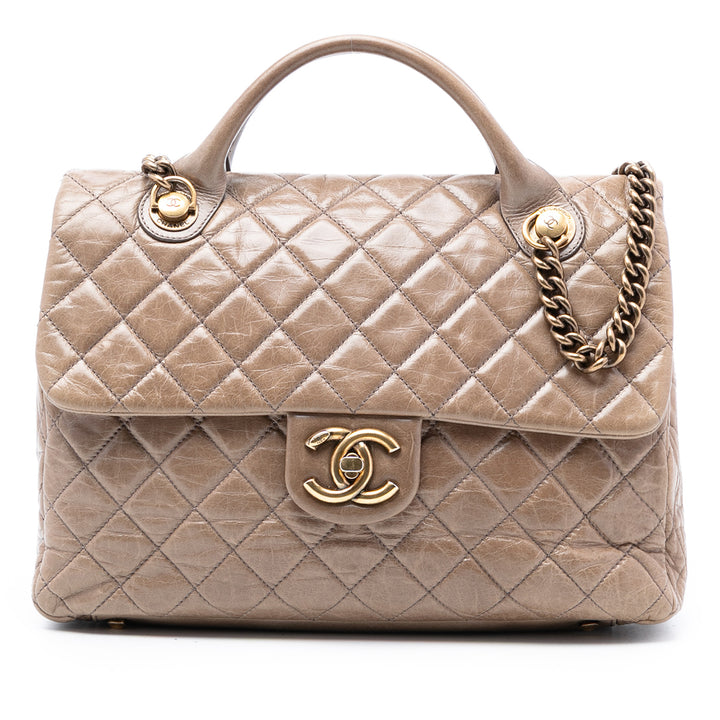 Chanel Large Glazed Cuir de veau Castle Rock anse supérieure à rabat