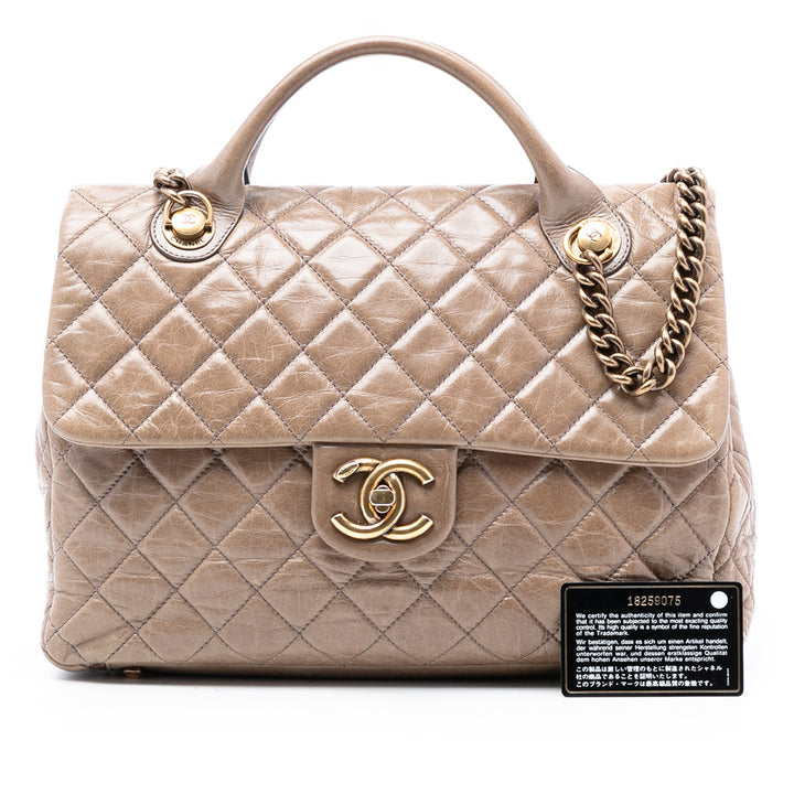 Chanel Large Glazed Cuir de veau Castle Rock anse supérieure à rabat