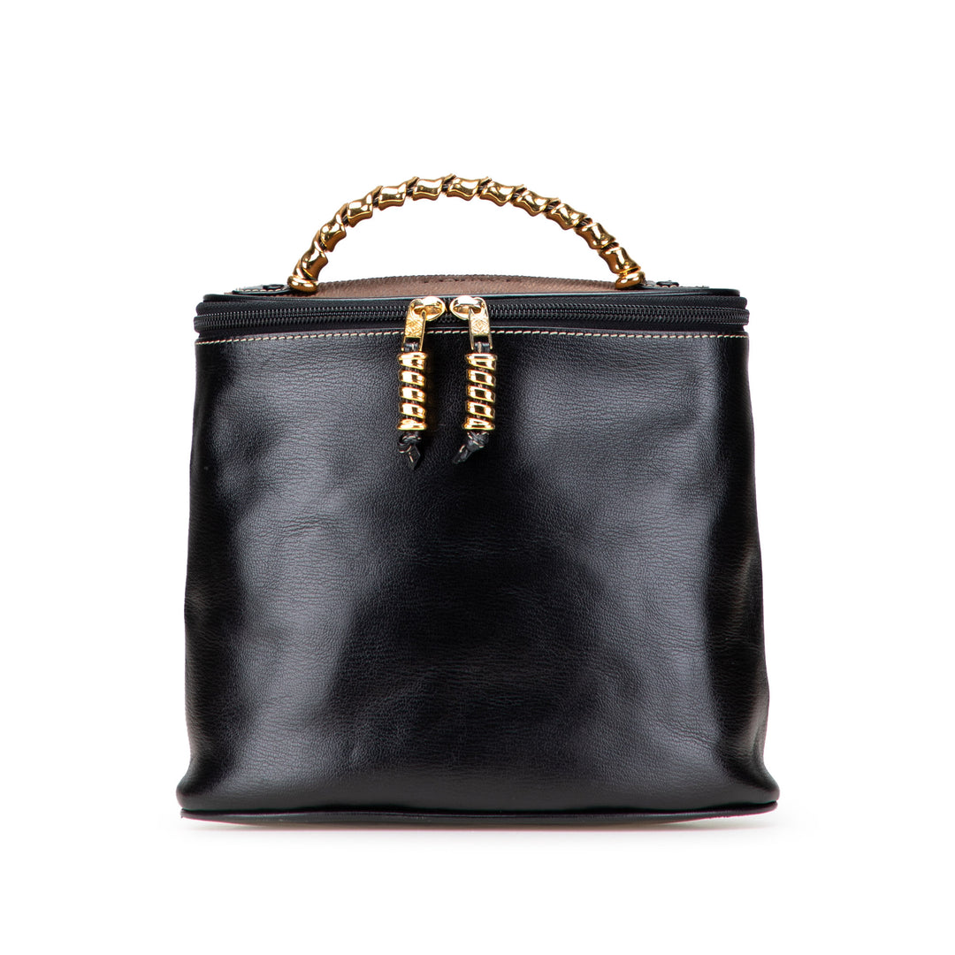Leather Velasquez Twist Vanity Bag Black - Gaby Paris