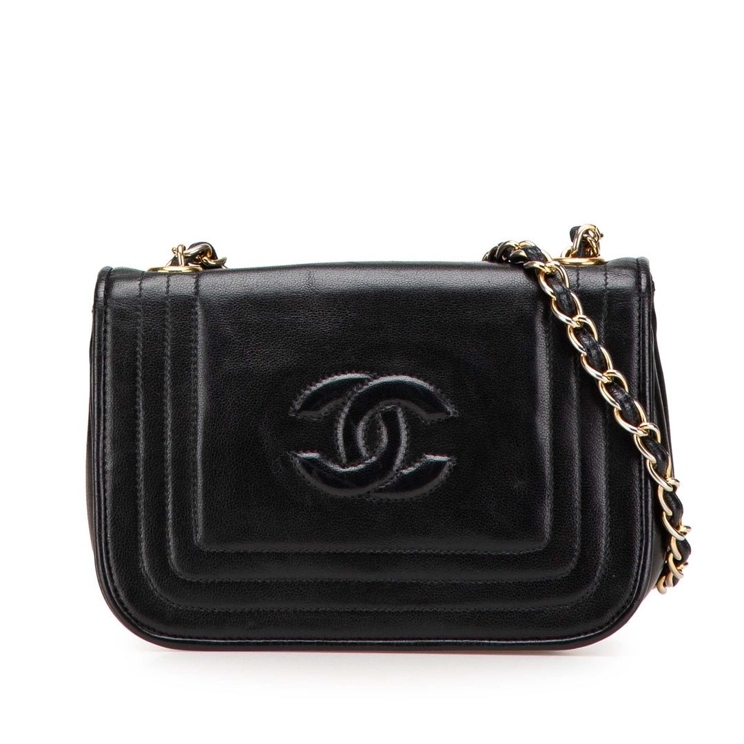 CC Stitched Lambskin Flap Black - Gaby Paris