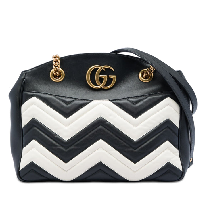 GG Marmont Matelasse Chaîne Sac Moyen Noir