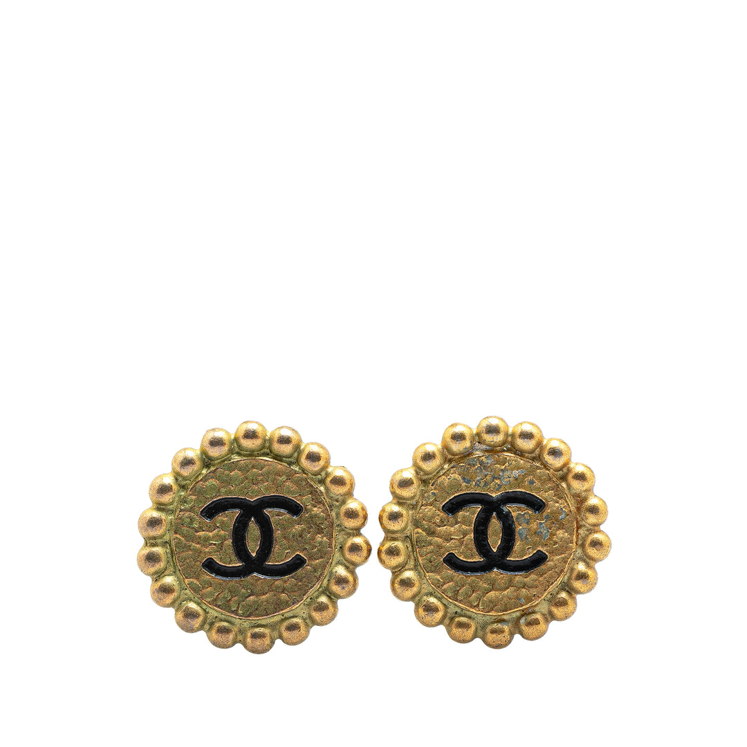 Gold Plated CC Button Clip On Earrings Gold - Gaby Paris