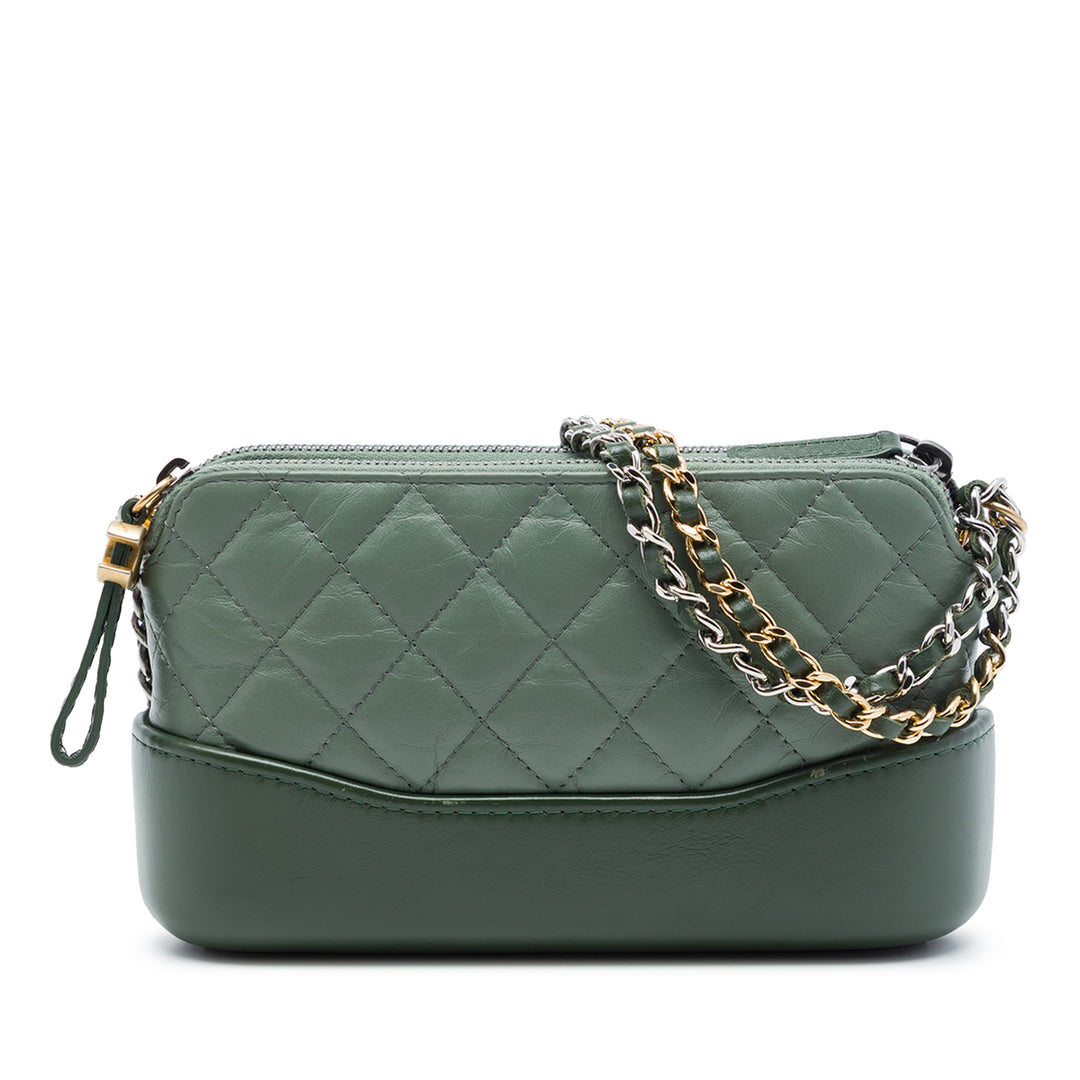 Chanel vieilli Cuir de veau Gabrielle Double Zip Pochette avec chaîne