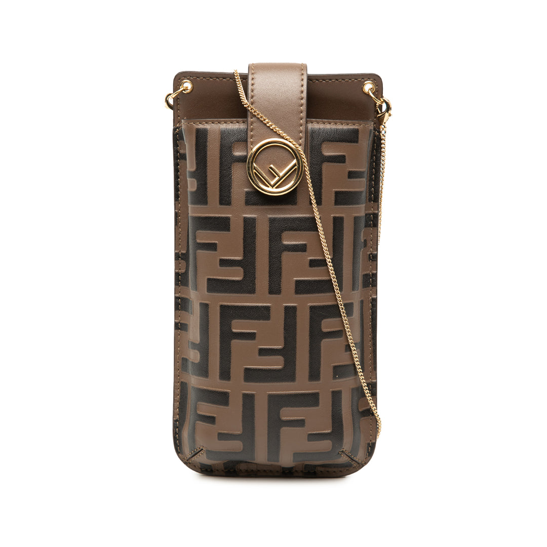 Fendi FF 1974 embossé Cuir Phone Pochette avec chaîne