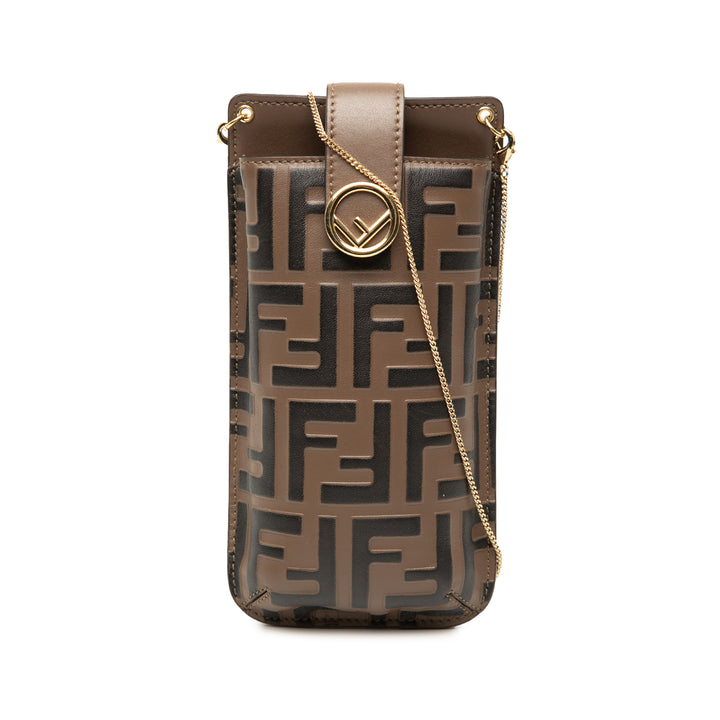Fendi FF 1974 embossé Cuir Phone Pochette avec chaîne