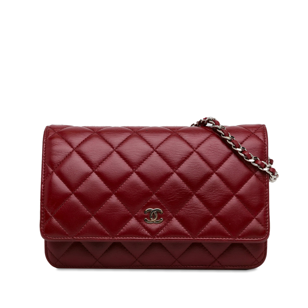 Classic Lambskin Wallet on Chain Red - Gaby Paris