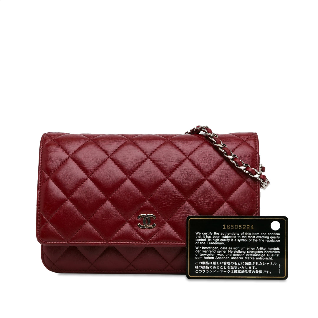 Classic Lambskin Wallet on Chain Red - Gaby Paris