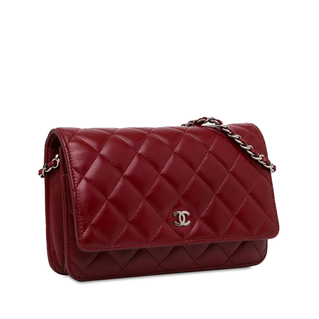 Classic Lambskin Wallet on Chain Red - Gaby Paris