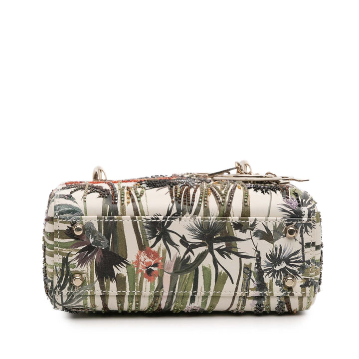 Mini Calfskin Beaded Embroidered Jardin Naturel Lady Dior White - Gaby Paris