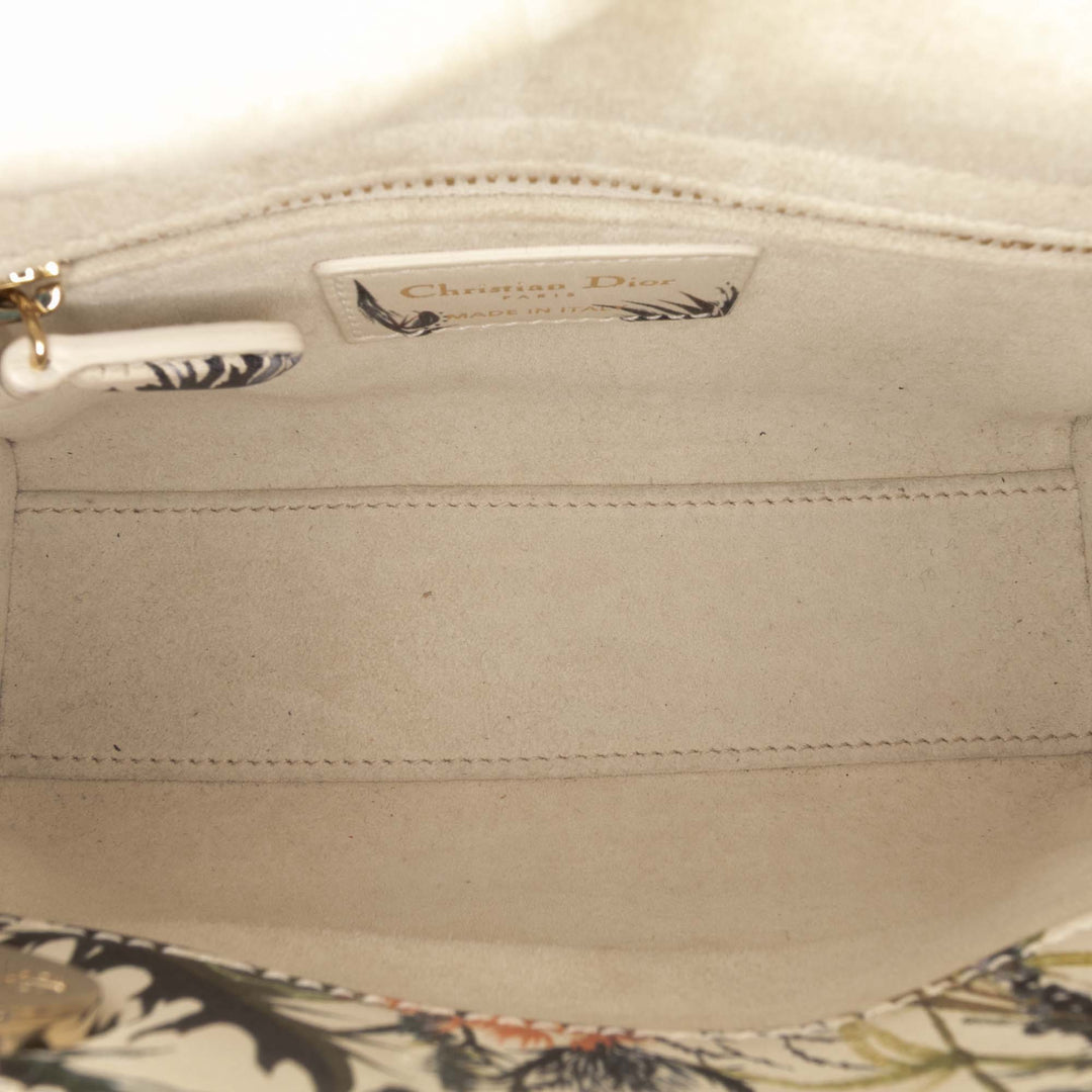Mini Calfskin Beaded Embroidered Jardin Naturel Lady Dior White - Gaby Paris