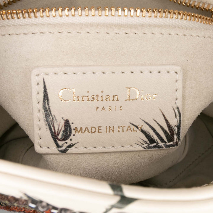 Mini Calfskin Beaded Embroidered Jardin Naturel Lady Dior White - Gaby Paris