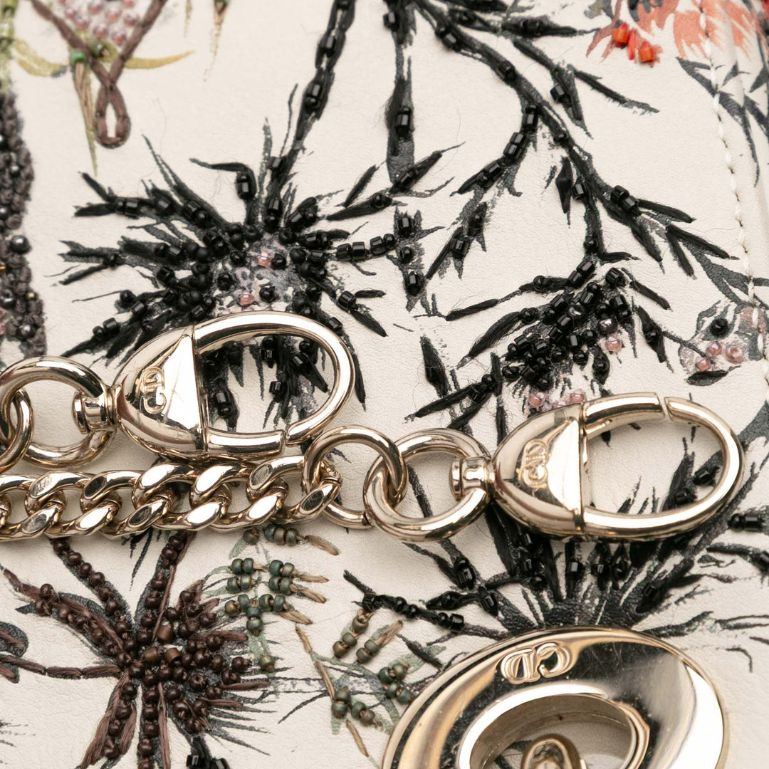 Mini Calfskin Beaded Embroidered Jardin Naturel Lady Dior White - Gaby Paris