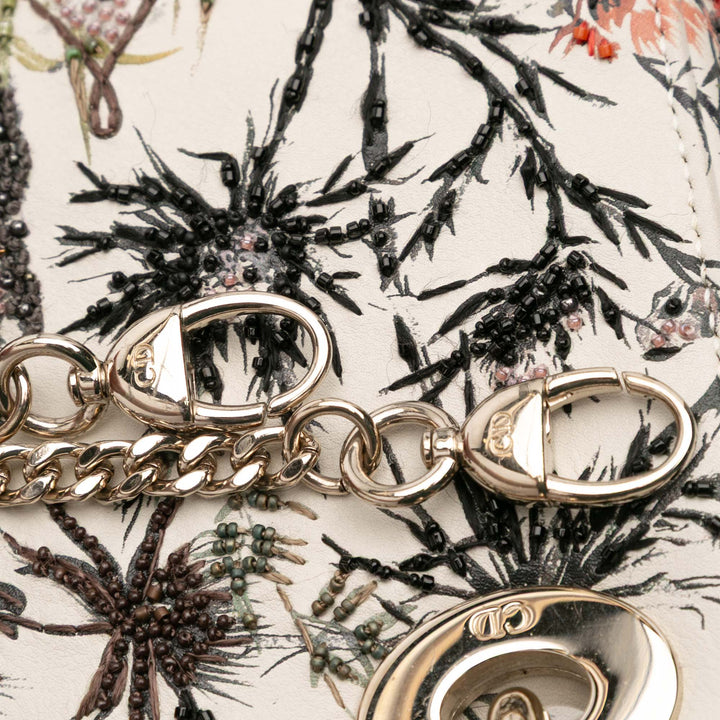 Mini Calfskin Beaded Embroidered Jardin Naturel Lady Dior White - Gaby Paris