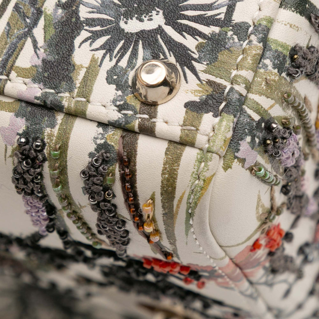 Mini Calfskin Beaded Embroidered Jardin Naturel Lady Dior White - Gaby Paris