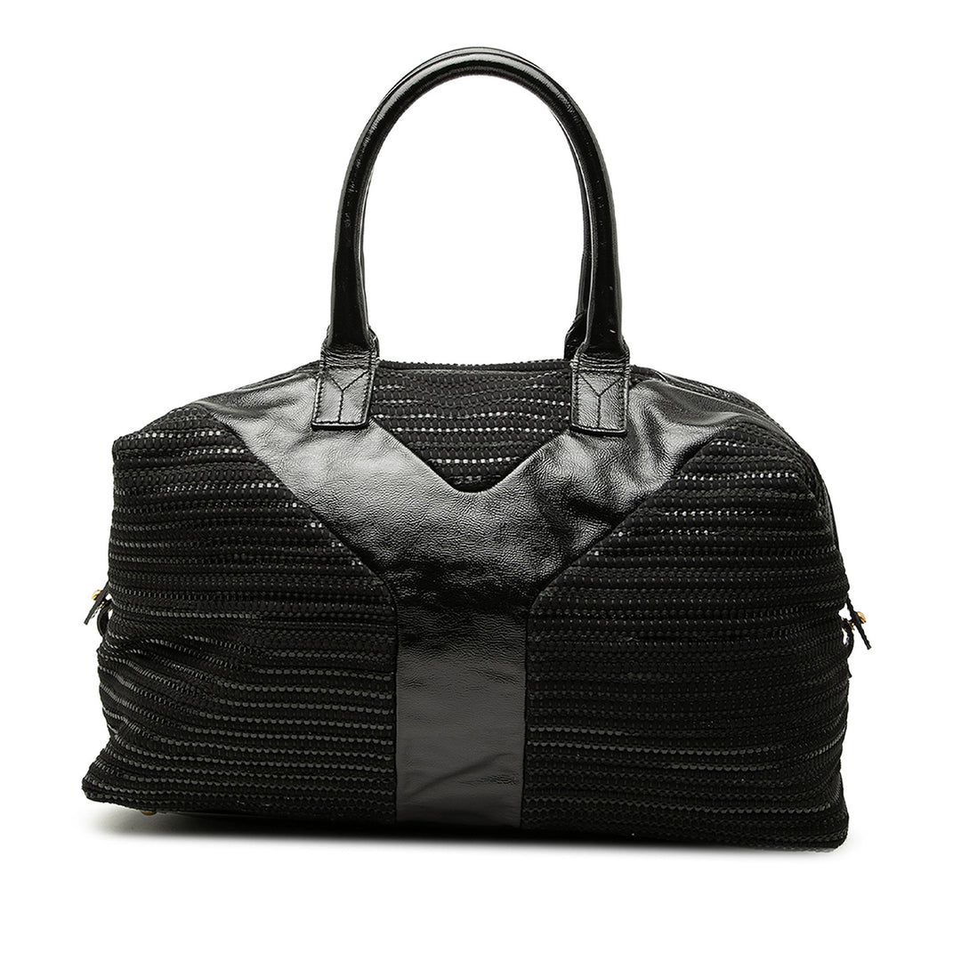 Saint Laurent Textured Fabric et Cuir verni Easy Y Cabas