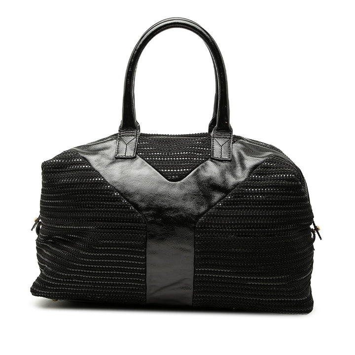 Saint Laurent Textured Fabric et Cuir verni Easy Y Cabas