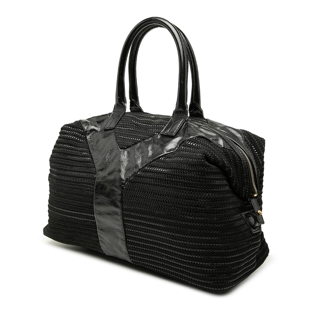 Saint Laurent Textured Fabric et Cuir verni Easy Y Cabas
