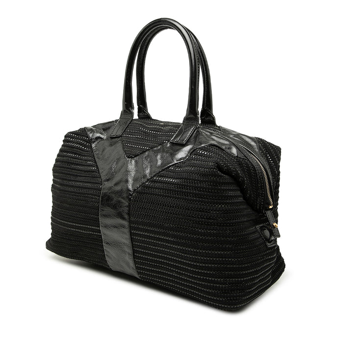Saint Laurent Textured Fabric et Cuir verni Easy Y Cabas