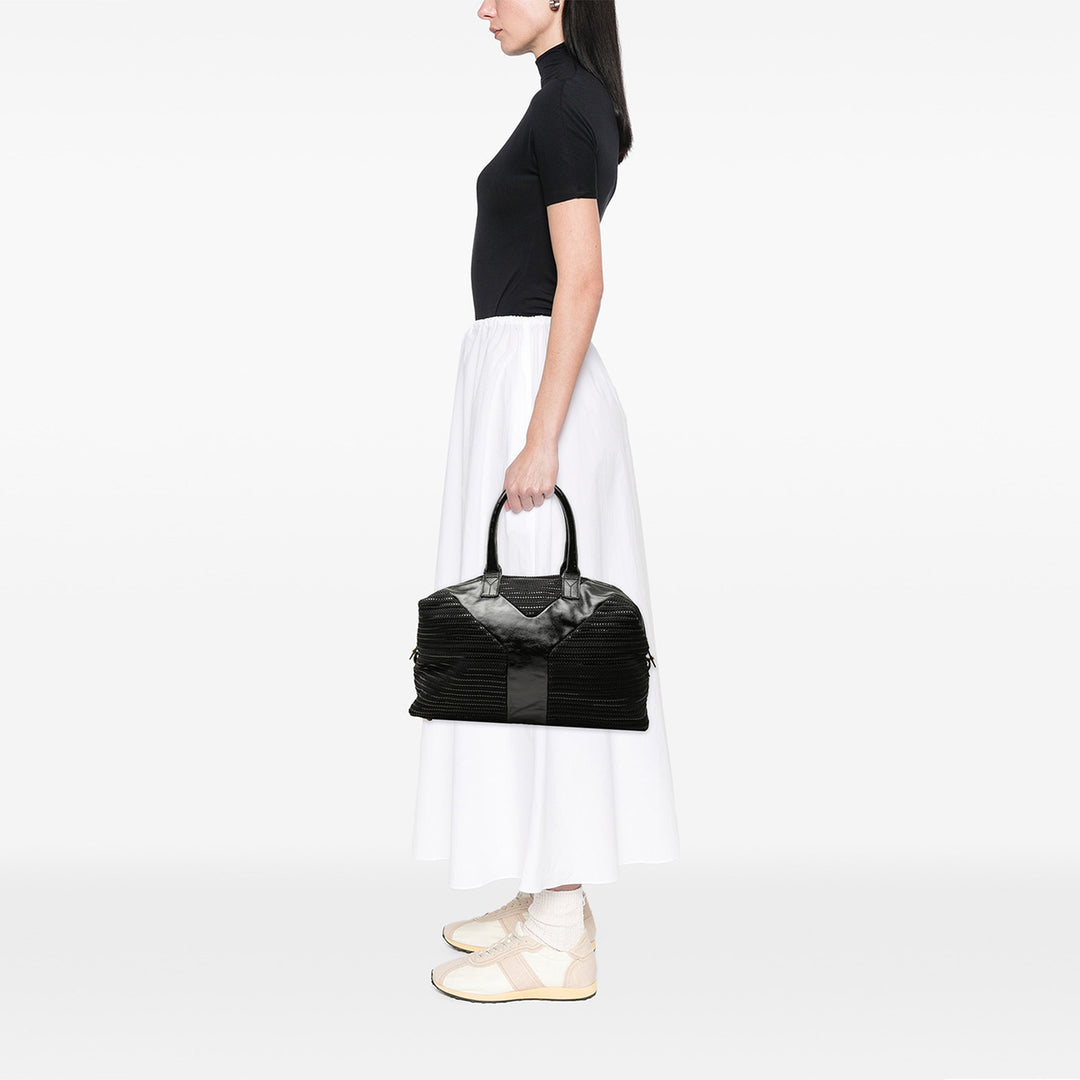 Saint Laurent Textured Fabric et Cuir verni Easy Y Cabas