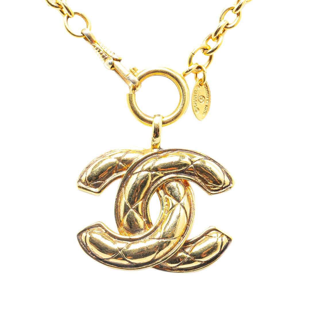 Gold Plated CC Quilted Pendant Necklace Gold - Gaby Paris