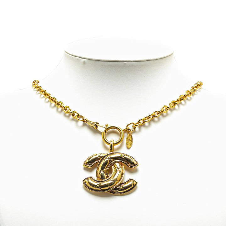 Gold Plated CC Quilted Pendant Necklace Gold - Gaby Paris