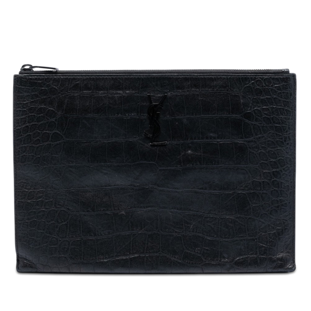 Saint Laurent Croc embossé Cuir Monogram Document Holder
