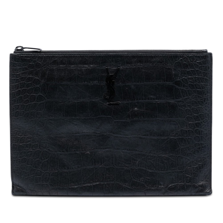 Saint Laurent Croc embossé Cuir Monogram Document Holder