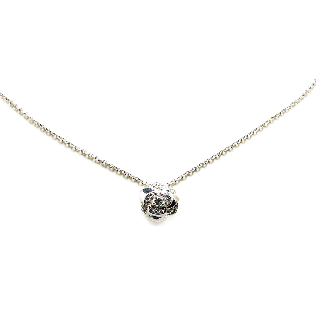 Chanel 18K White Gold Camellia Diamond Pendant Necklace Silver - GABY PARIS