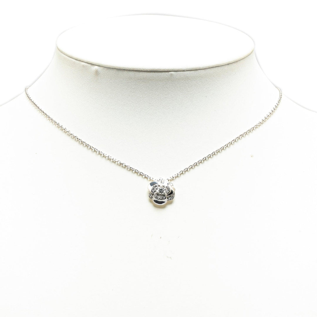 18K White Gold Camellia Diamond Pendant Necklace Silver - Gaby Paris