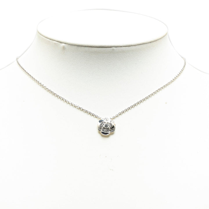 18K White Gold Camellia Diamond Pendant Necklace Silver - Gaby Paris