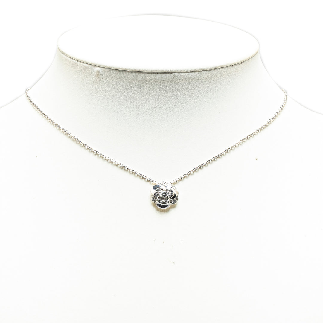 Chanel 18K White Gold Camellia Diamond Pendant Necklace Silver - GABY PARIS