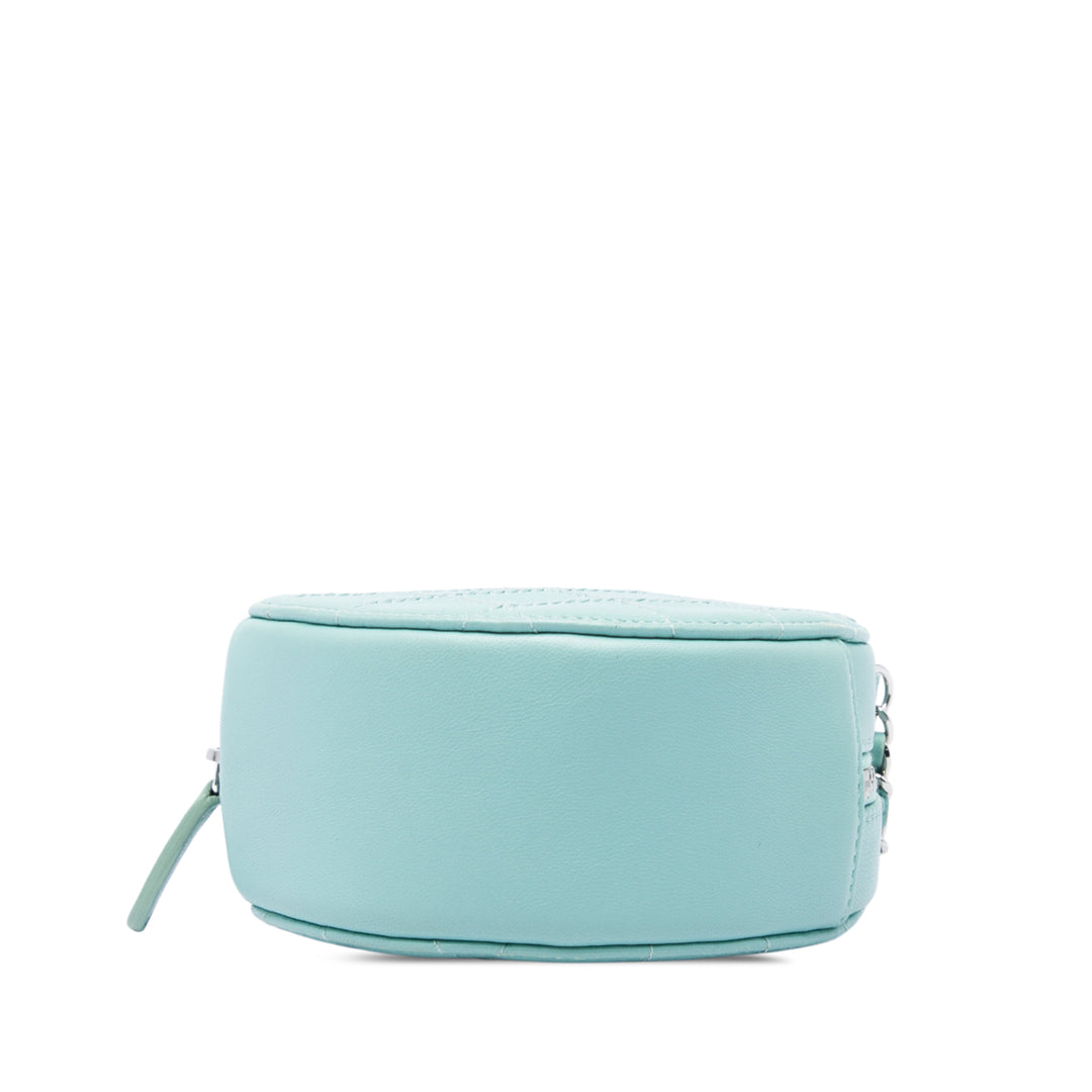 Matelassé Ultimate Stitch Rond Pochette avec chaîne Cuir d'agneau Bleu