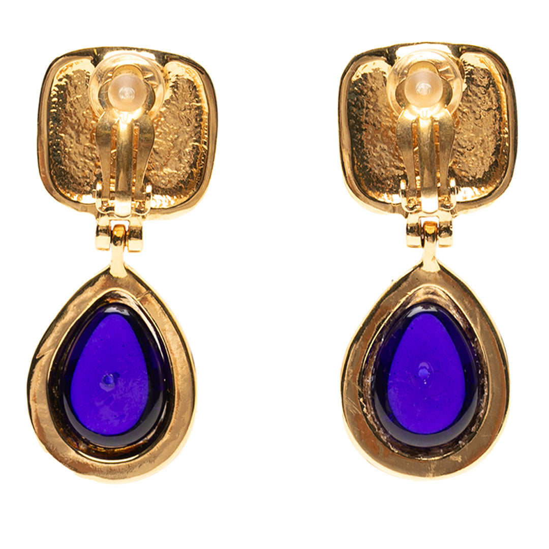 Chanel CC plaqué et Gripoix Glass Teardrop Clip on Boucles d'oreilles