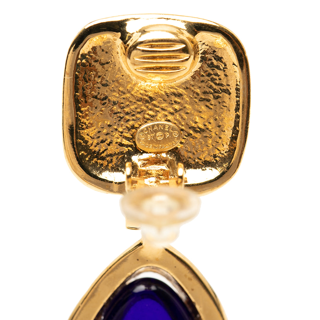 Chanel CC plaqué et Gripoix Glass Teardrop Clip on Boucles d'oreilles